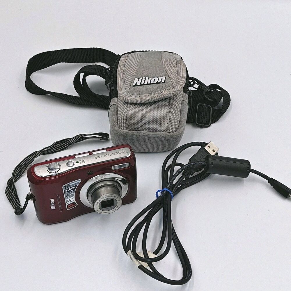 Nikon COOLPIX L20 Red 10MP Digital Camera, Case, Cables (Works Great Condition)